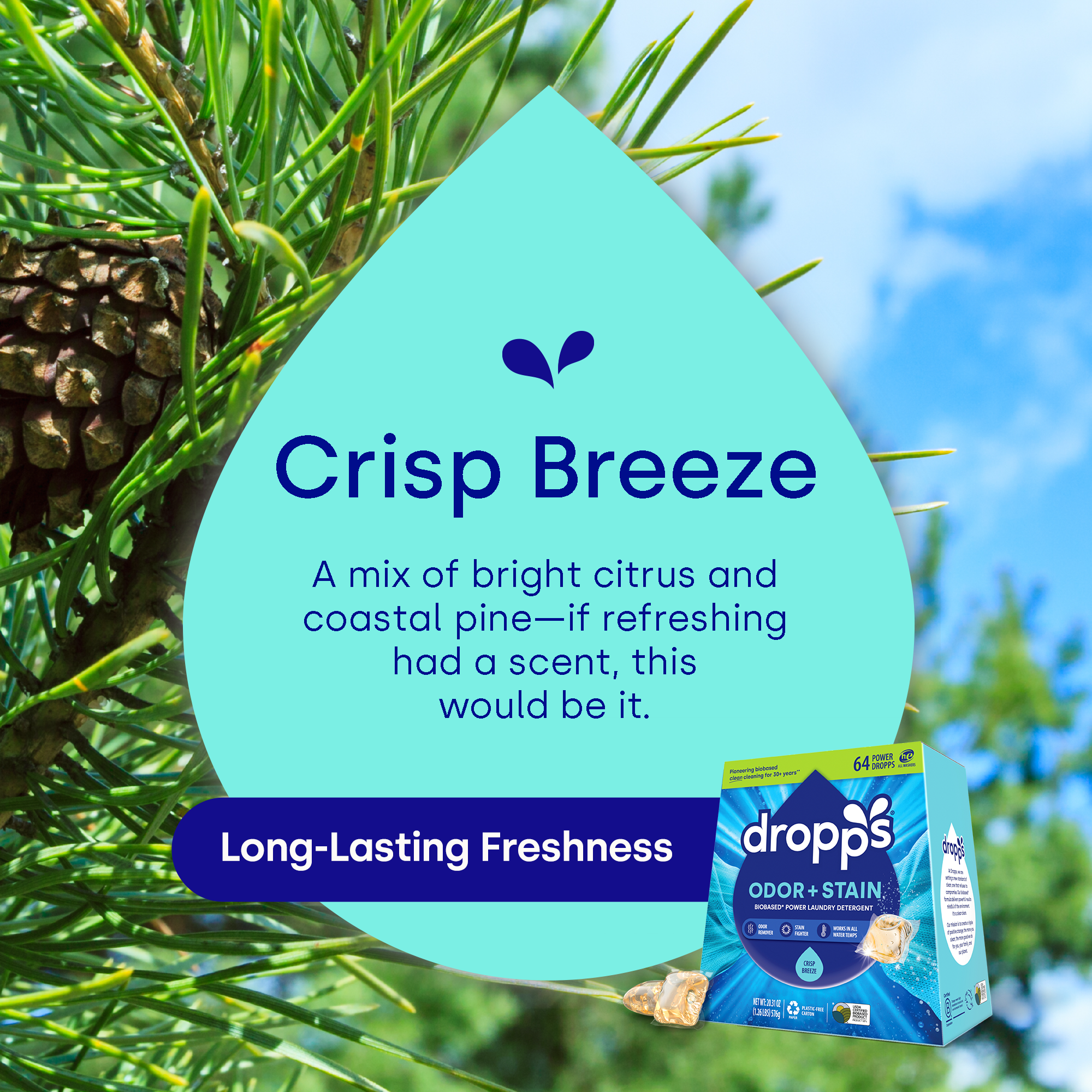 Odor & Stain Laundry Detergent Pods, Crisp Breeze