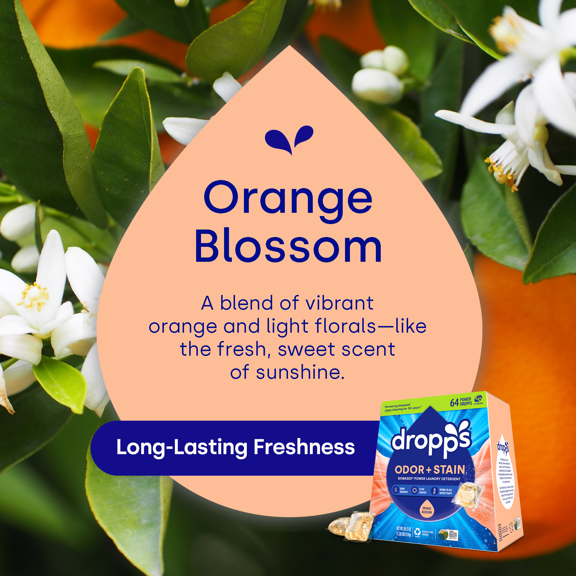 Odor & Stain Laundry Detergent Pods, Orange Blossom