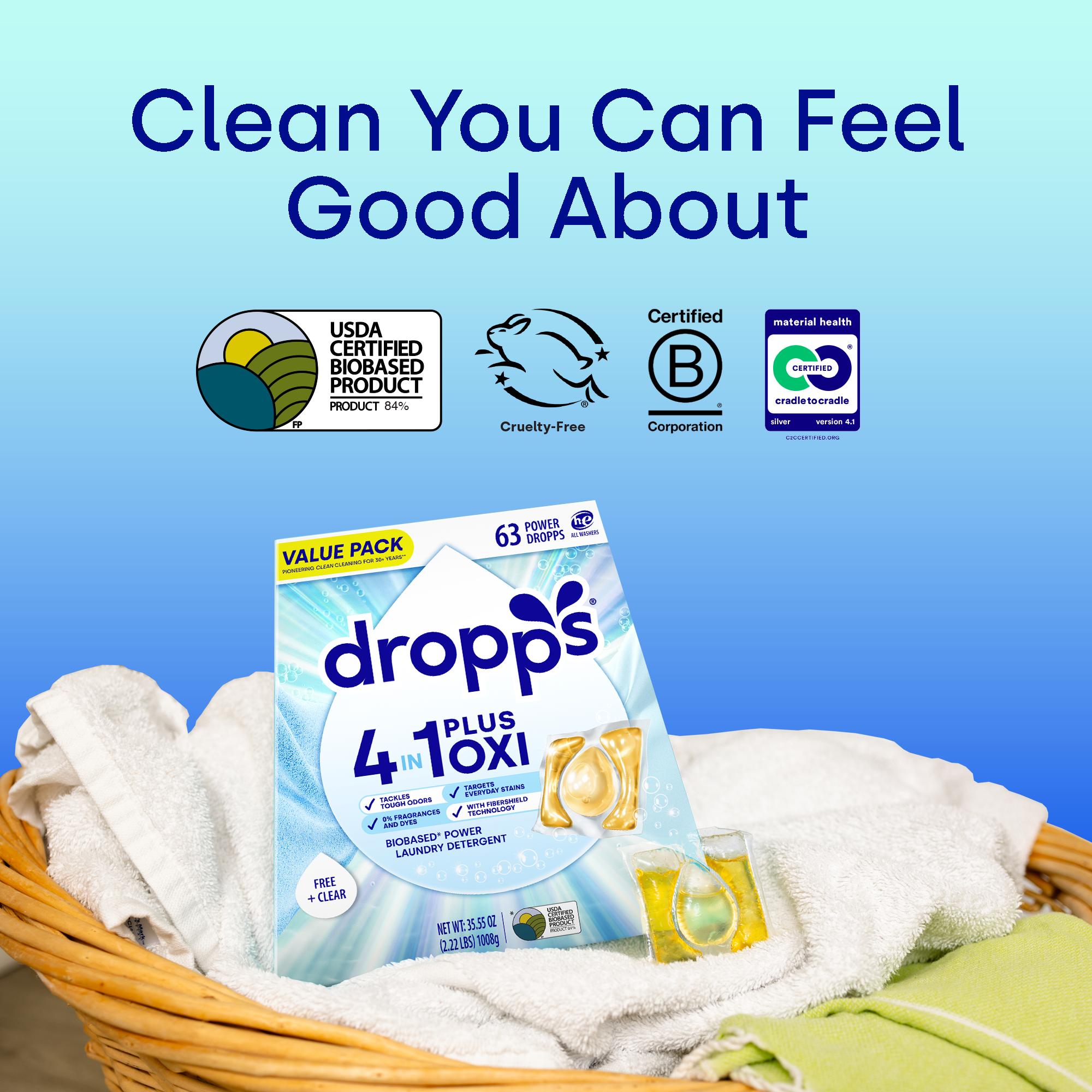 4-in-1 Plus Oxi Biobased Power Laundry Detergent Pods, Unscented